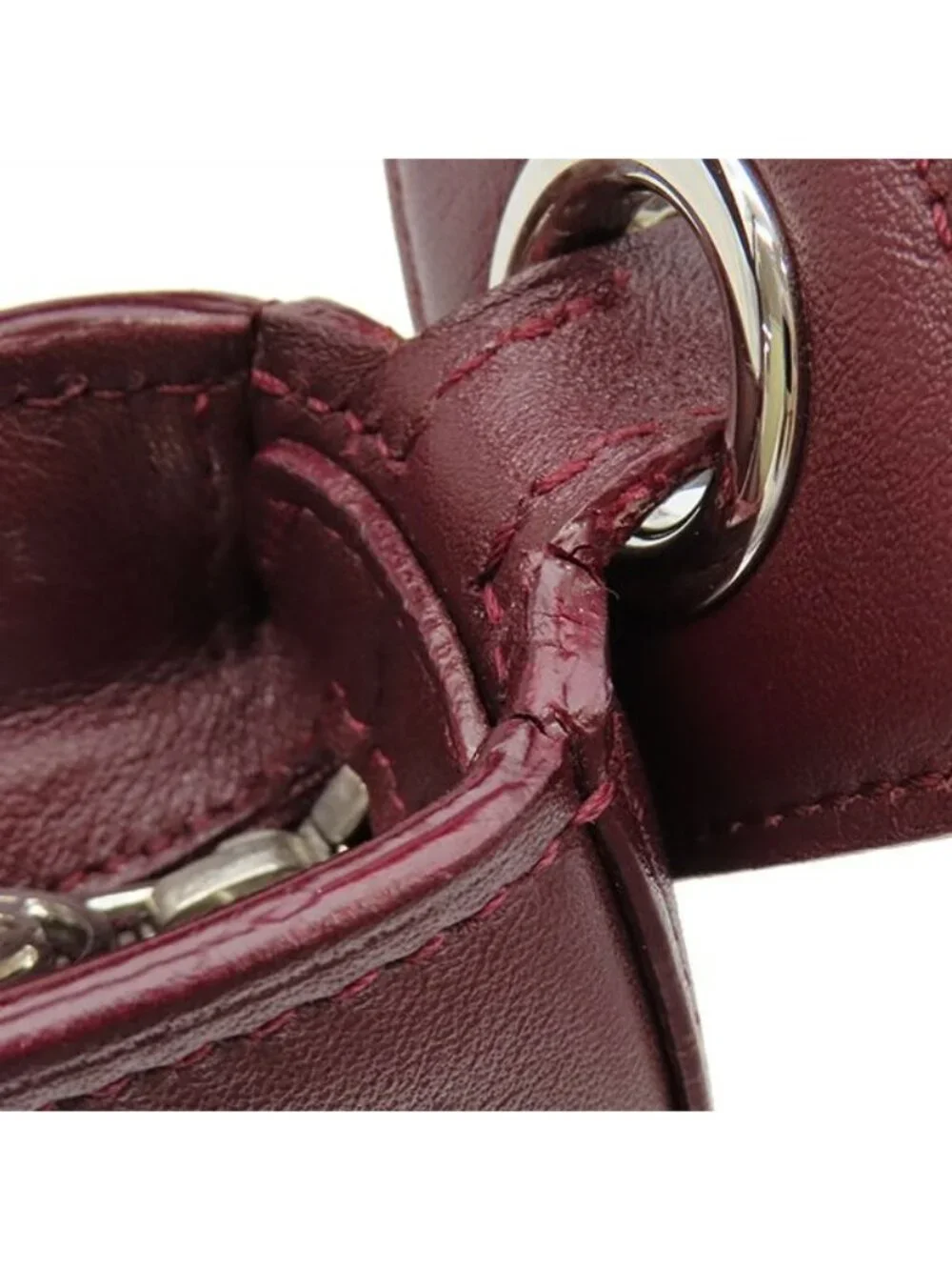 Cartier Handbag Cabochon Bag Leather Bordeaux Silver Red